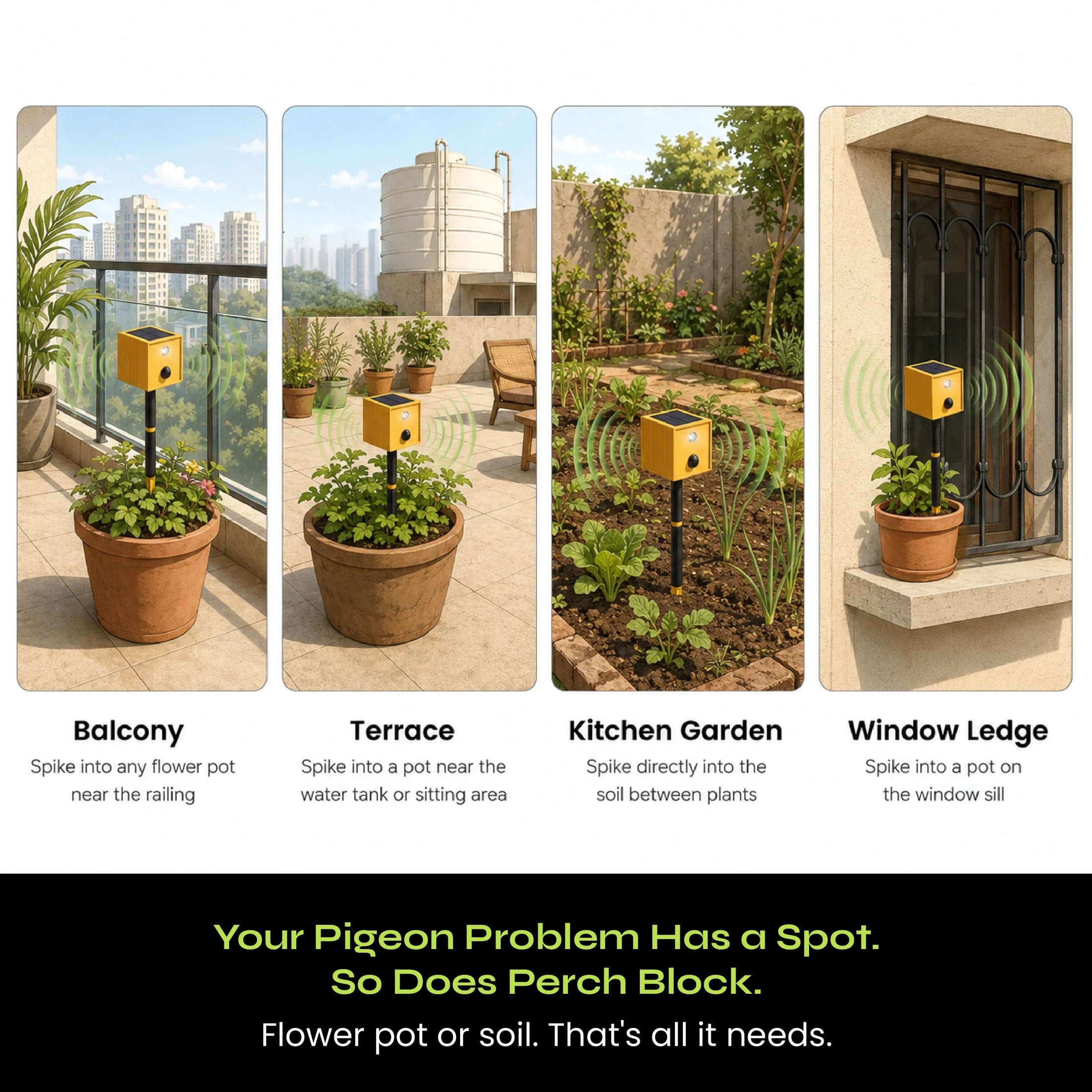 Planter placement on balcony, terrace, garden and window ledge