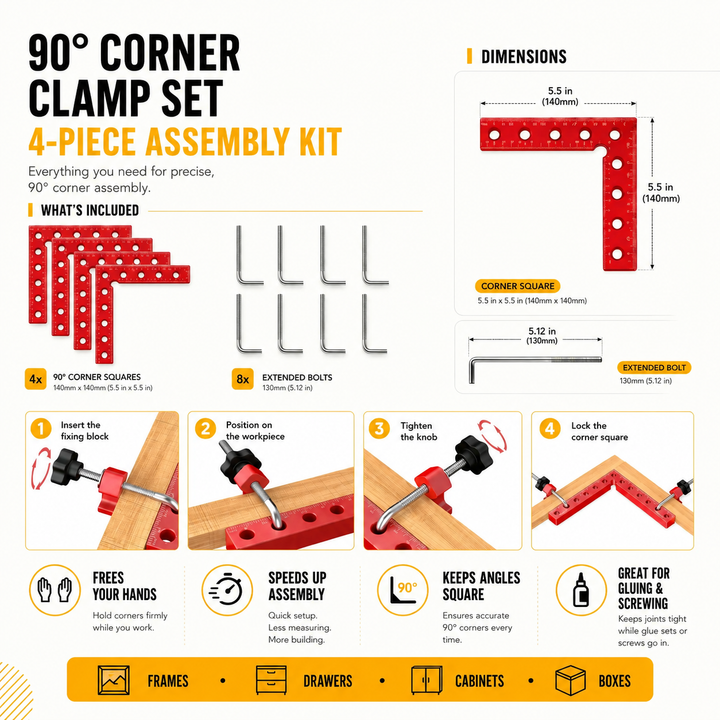 Durable Precision Positioning Clamping Squares Set