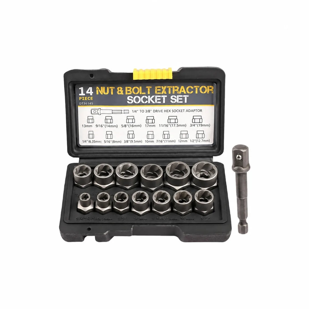 EVOQUEFIT 14-piece bolt and nut extractor set — product overview