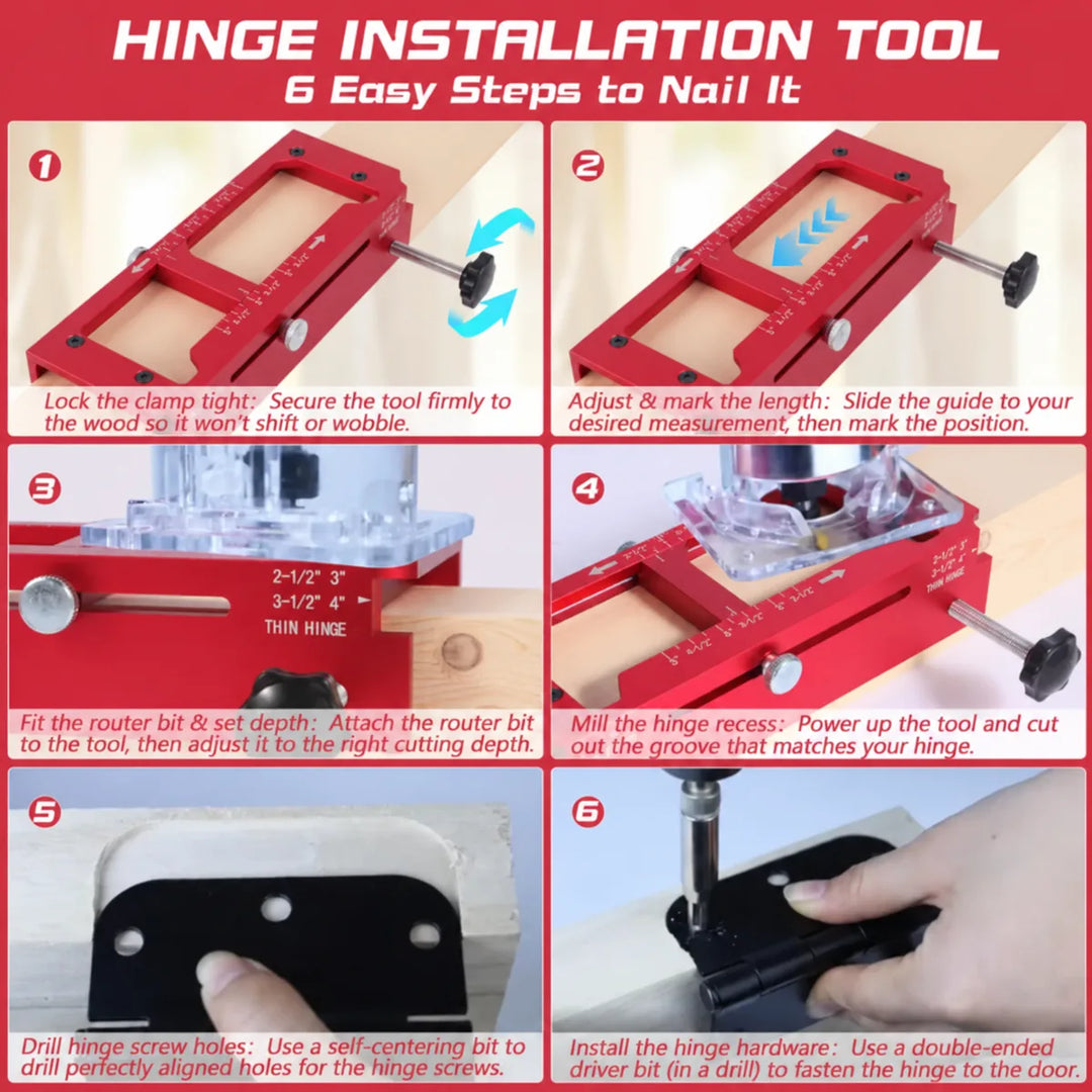EVOQUEFIT Adjustable door hinge mortise jig — setup and use