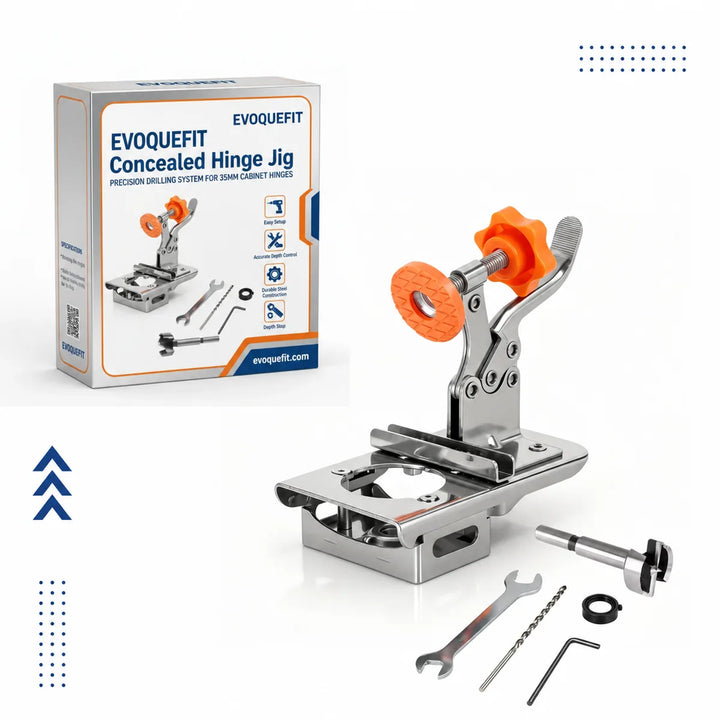 EVOQUEFIT 35mm concealed cabinet hinge jig — product overview