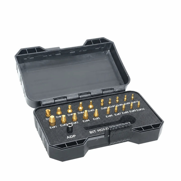 EVOQUEFIT 22-piece titanium-coated screw extractor kit — product overview