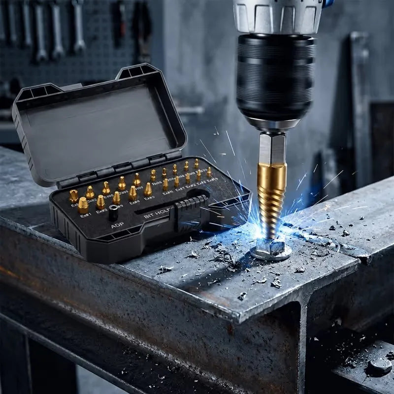EVOQUEFIT 22-piece titanium-coated screw extractor kit — product details