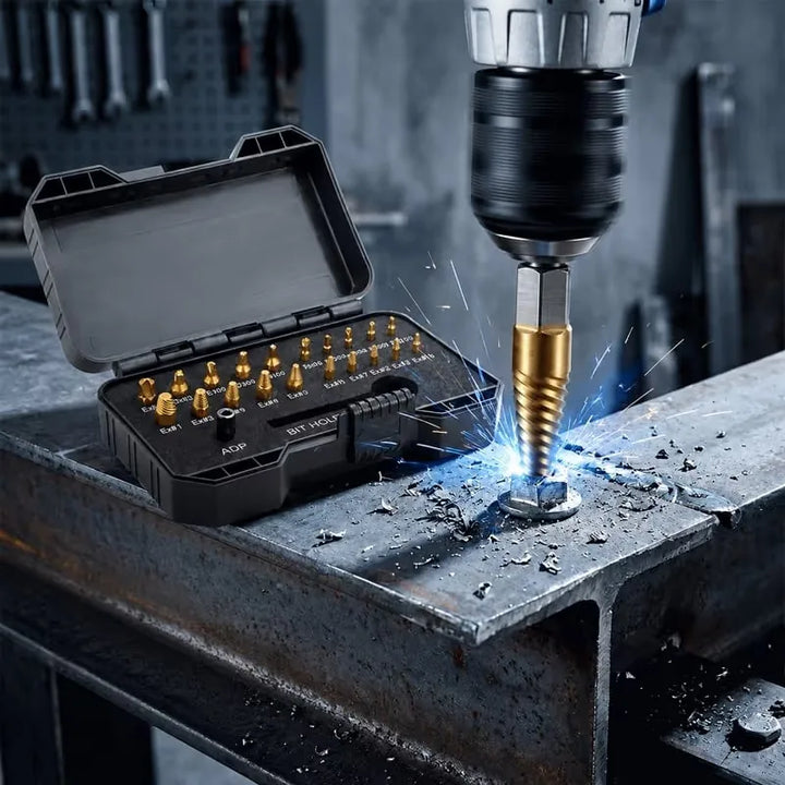 EVOQUEFIT 22-piece titanium-coated screw extractor kit — product details