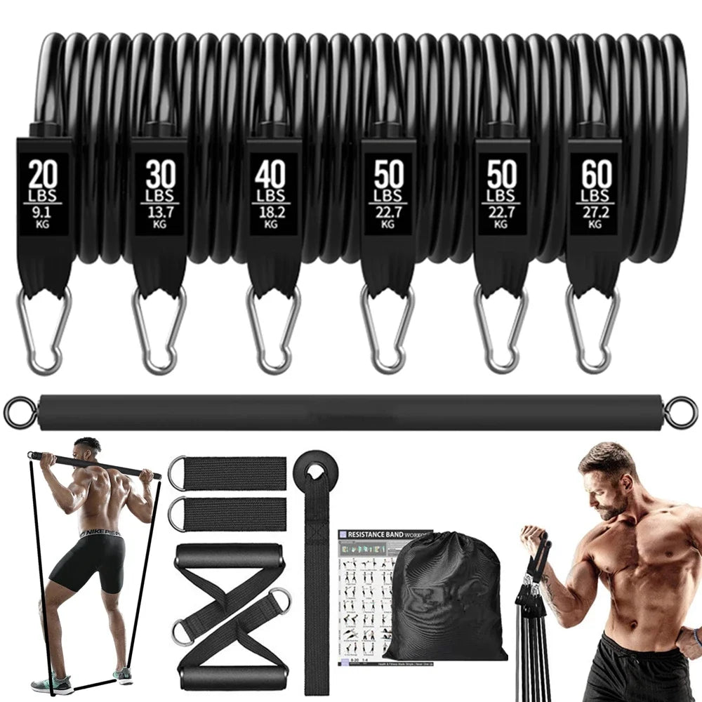 EVOQUEFIT Workout Bar Fitness Resistance Bands Set - EVOQUEFIT