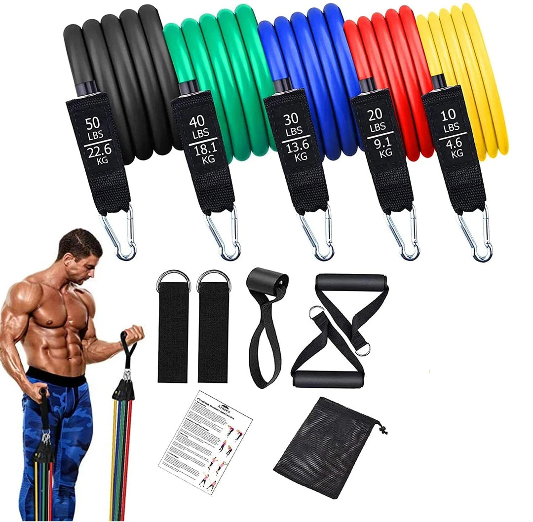 EVOQUEFIT Workout Bar Fitness Resistance Bands Set - EVOQUEFIT