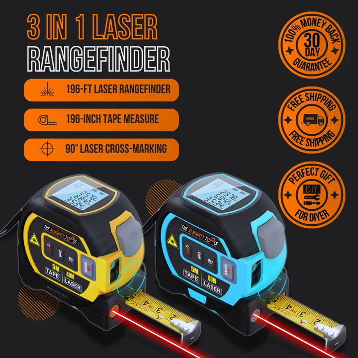3-in-1 Laser Distance Measuring Tape
