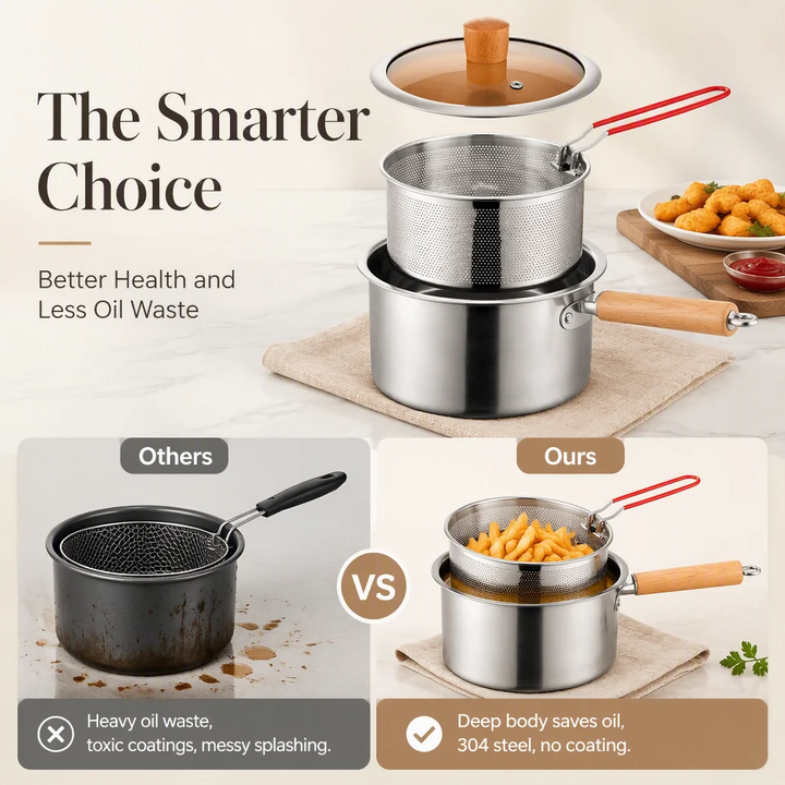 Multifunctional 304 Stainless Steel Frying Pot
