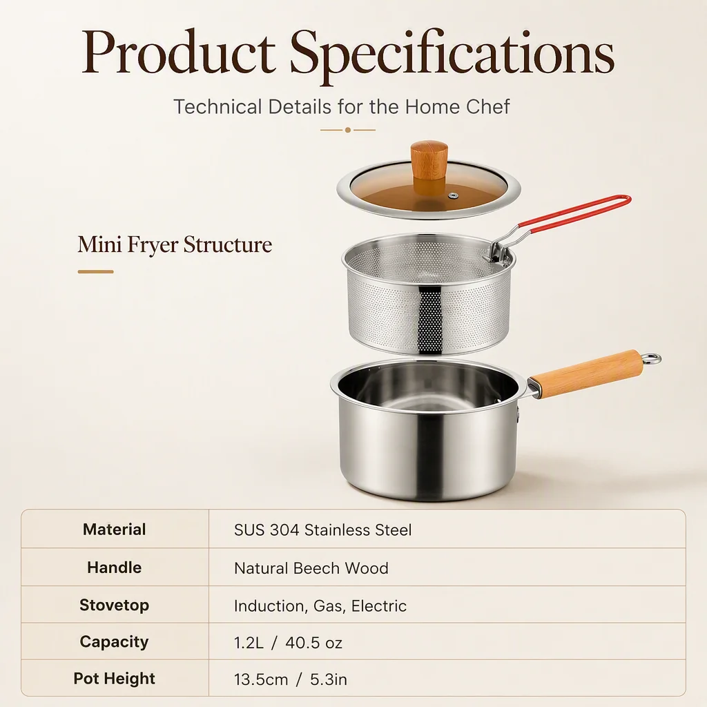 Multifunctional 304 Stainless Steel Frying Pot