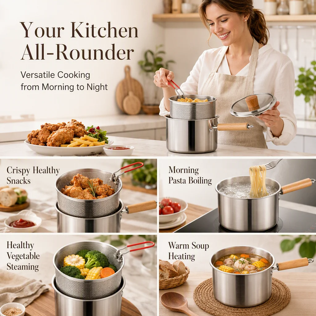Multifunctional 304 Stainless Steel Frying Pot