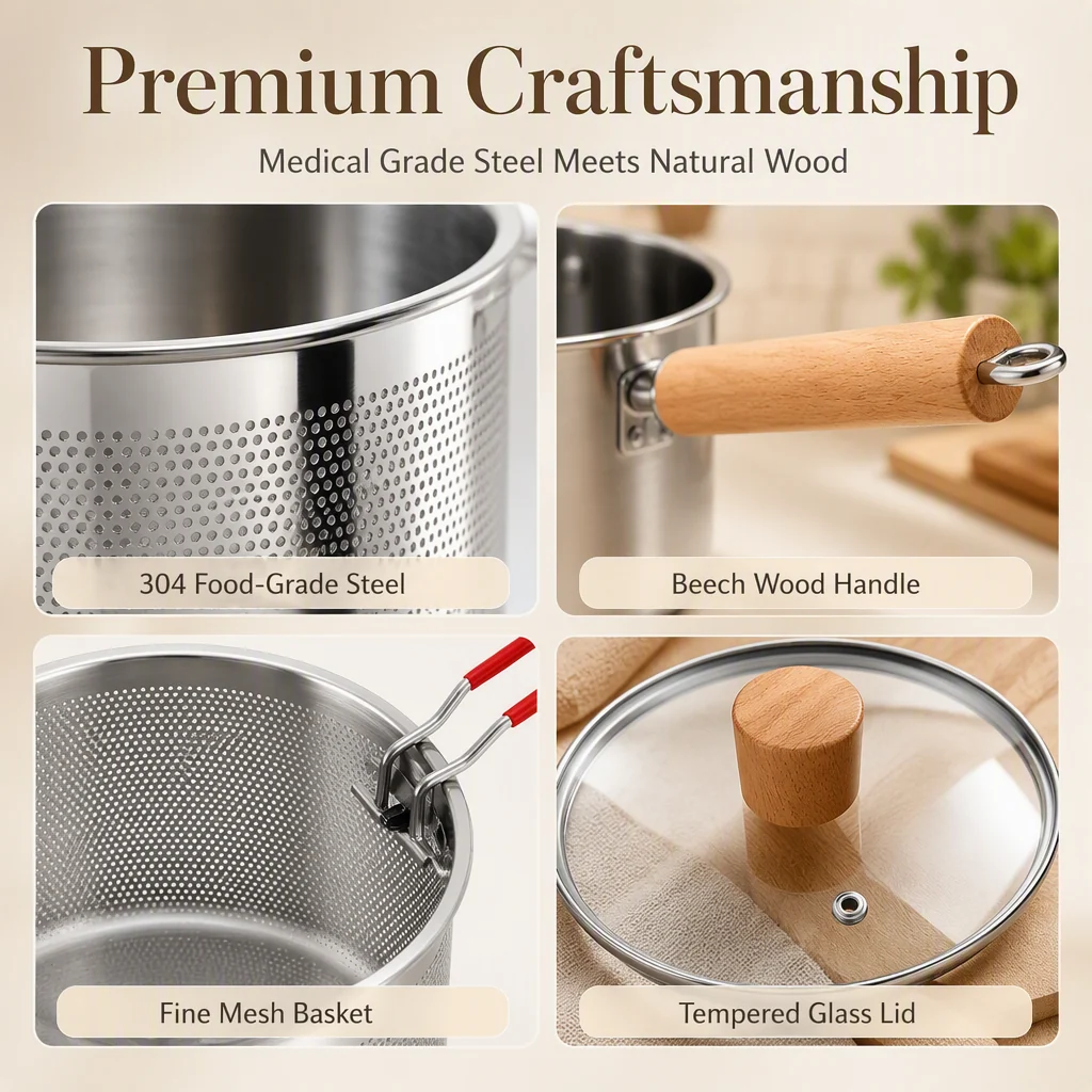 Multifunctional 304 Stainless Steel Frying Pot