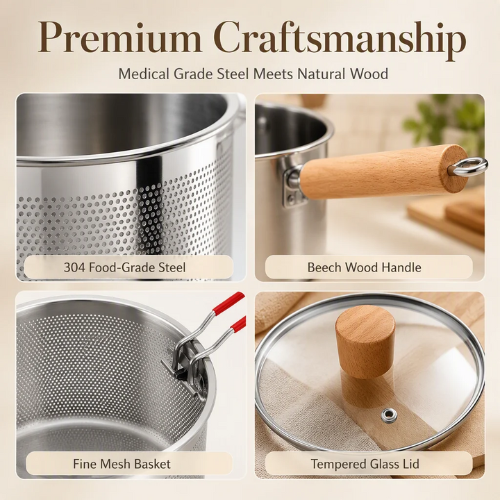 Multifunctional 304 Stainless Steel Frying Pot