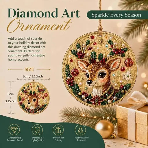 Deer diamond art ornament showing an approximate 8 centimeter diameter
