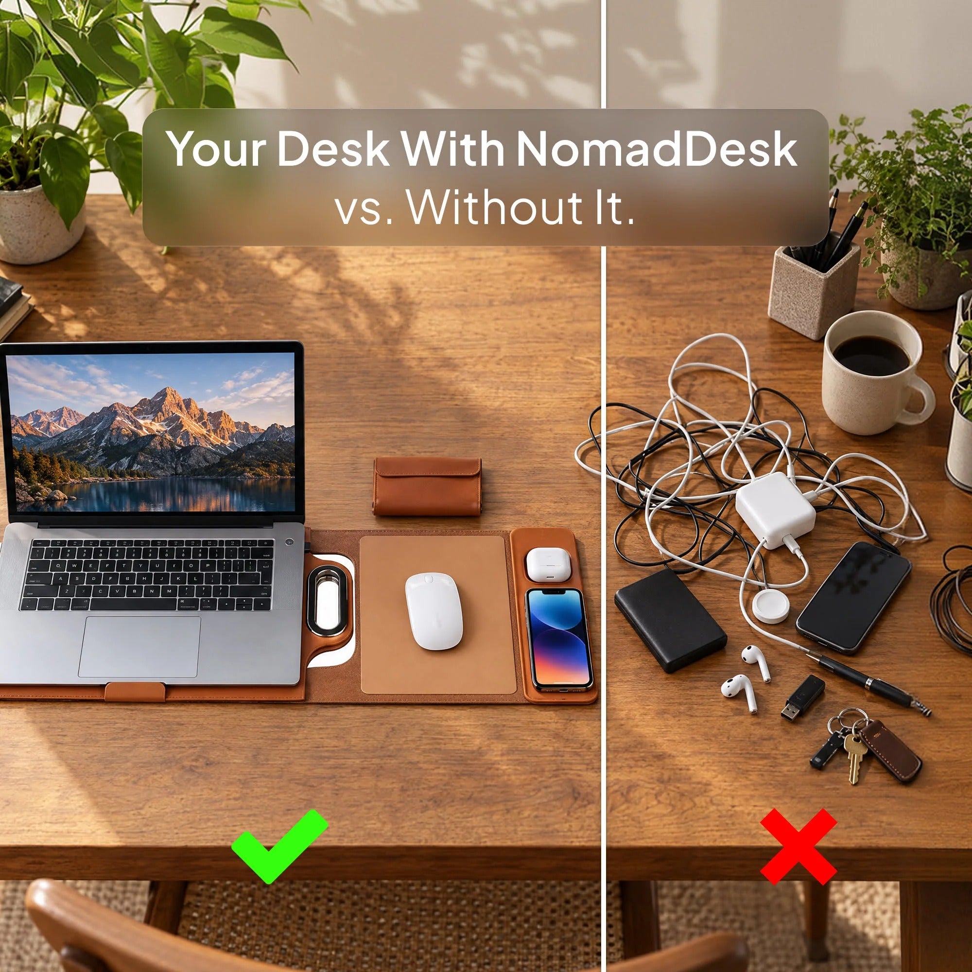 Before and after comparison showing a more organized mobile workspace